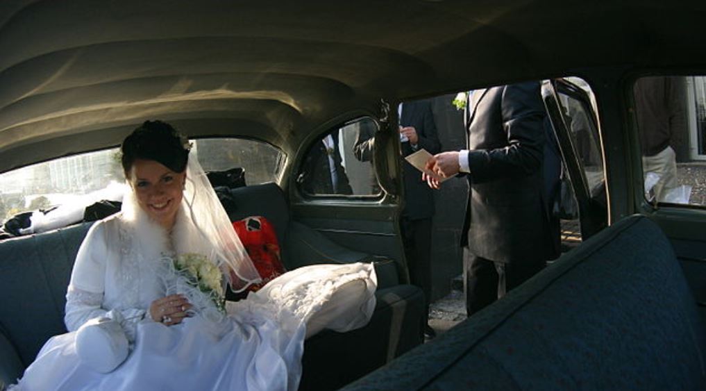 bride in limo